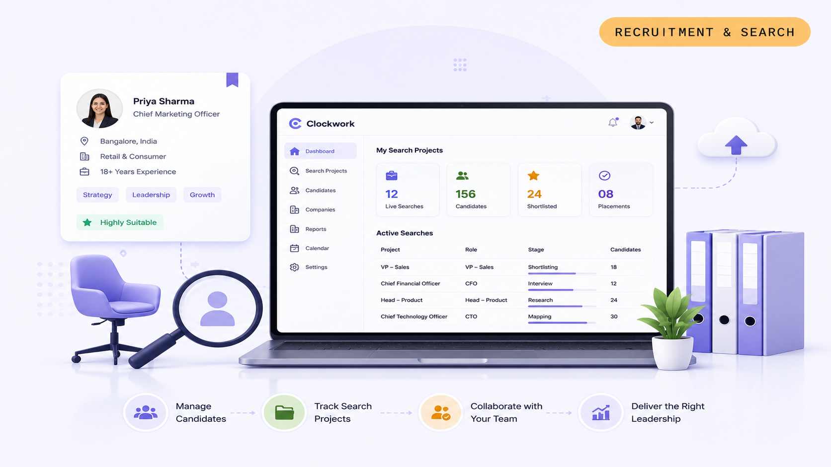 Clockwork executive search portal screenshot